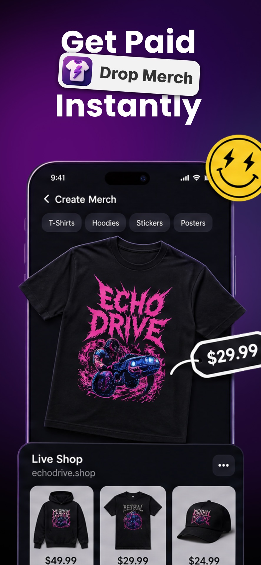Backstage AI App Store screenshot: Create merch and publish a live shop