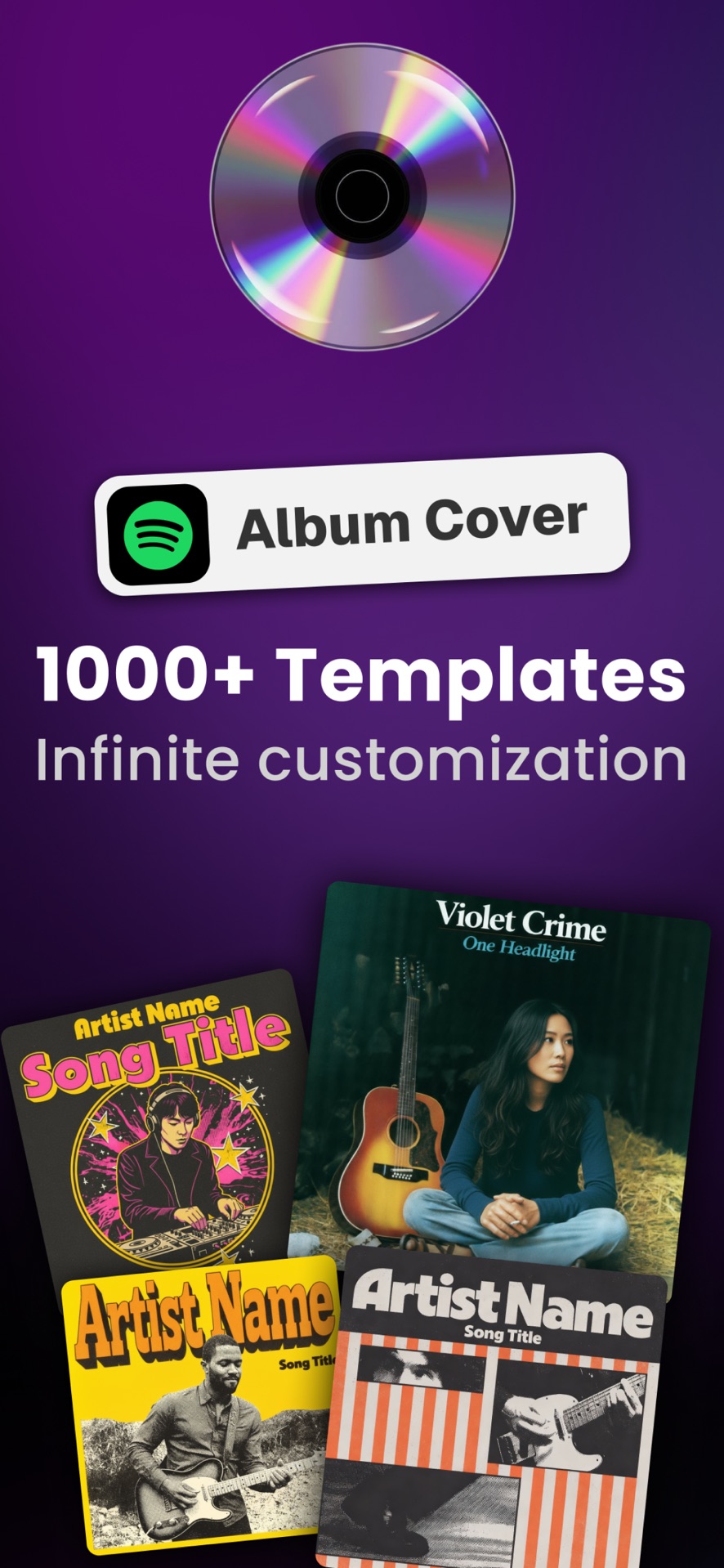 Backstage AI App Store screenshot: Album cover templates with custom artwork